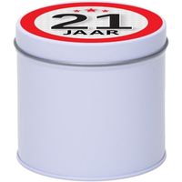 Cadeau/kado wit rond blik 21 jaar 10 cm