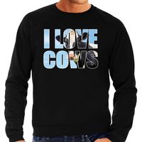 Tekst sweater I love cows met dieren foto van een koe zwart voor heren - thumbnail