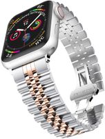 Bandje geschikt voor Apple Watch 38/40MM - Maat One Size - Vouw Sluiting - Horlogebandje - Polsband - Metaal - Zilver/Rose Goud