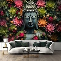 Bloemen Boeddha hangend tapijt kunst aan de muur groot tapijt muurschildering decor foto achtergrond deken gordijn thuis slaapkamer woonkamer decoratie Lightinthebox - thumbnail