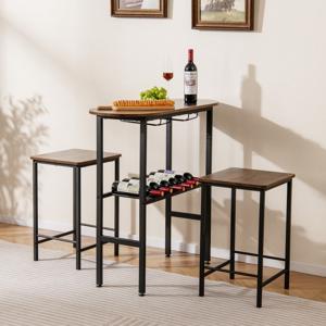 Bartafel met Barstoelen Set voor 2 Personen Bartafel Set met Houders voor Wijnglazen en Flessen Vintage