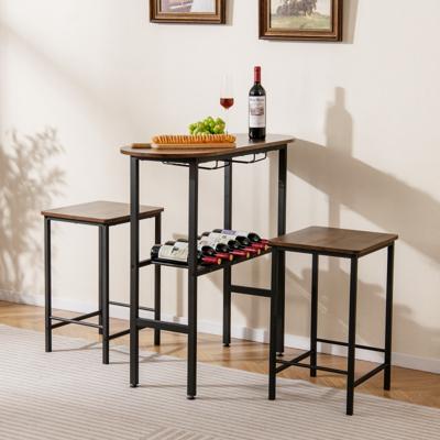 Bartafel met Barstoelen Set voor 2 Personen Bartafel Set met Houders voor Wijnglazen en Flessen Vintage