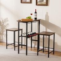 Bartafel met Barstoelen Set voor 2 Personen Bartafel Set met Houders voor Wijnglazen en Flessen Vintage