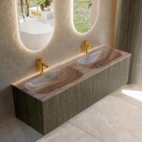 Badmeubel Mondiaz Kurve-Dlux | 150 cm | Meubelkleur Shadow | Wastafelkleur Oza | Solid surface | Wasbak beide zijden spoelbak | 2 kraangaten