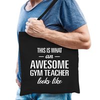 Zwart cadeau tas awesome gym teacher / geweldige gymleraar voor dames en heren   - - thumbnail