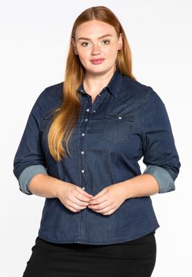 Yoek Blouse denim stretch | Donker Blauw | Maat 58/60