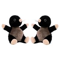 Pluche mol knuffel dier - 2x - 14 cm - zwart - Speelgoed dieren knuffelbeesten