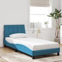 Bedframe met hoofdbord fluweel blauw 90x200 cm