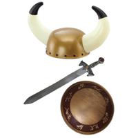 Carnaval verkleed set Viking/ridder - helm/zwaard en schild - middeleeuws - thumbnail