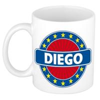Diego voornaam koffiemok - beker - wit/blauw - 300 ml - Cadeau - Heren - Collega - Vaderdag