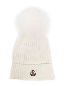 Moncler Enfant bonnet nervuré à pompon - Blanc