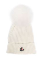 Moncler Enfant bonnet nervuré à pompon - Blanc - thumbnail