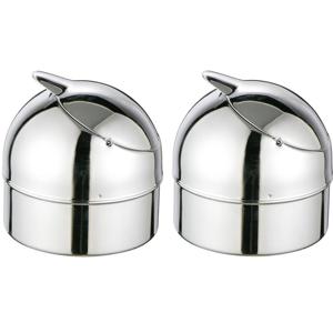 Klep asbak - 2x - zilver - metaal - 9 cm - terrasasbak - stormasbak