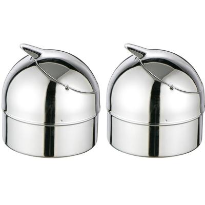 Klep asbak - 2x - zilver - metaal - 9 cm - terrasasbak - stormasbak