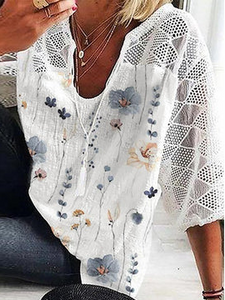 Floral Linen Linen Loose Shirt