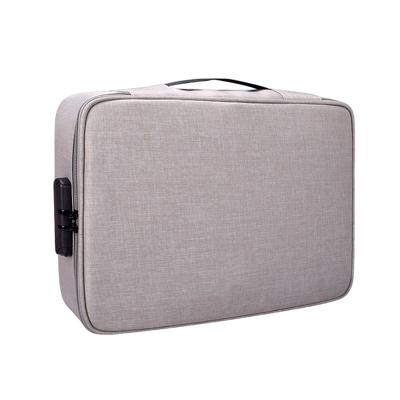 ZJ01 waterdichte polyester Multi-Layer document opslag zak laptoptas voor alle maten van laptops met wachtwoord lock (grijs)