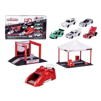 Speelgoed - Majorette - Porsche Racing Stand en Podium - 5 voertuigen - Vanaf 3 jaar