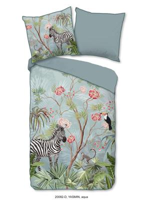 Descanso Dekbedovertrek "jungle print" - Aqua - (155x220 cm) - Biologisch Katoen satijn