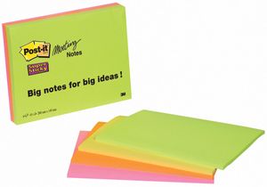 Post-it Super Sticky Meeting notes, 45 vel, ft 152 x 203 mm, geassorteerde kleuren, pak van 4 blokken