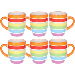 Koffiemokken Curacao - 8x stuks - Keramiek - multi kleuren - 300 ml - 8 x 11 cm - oranje