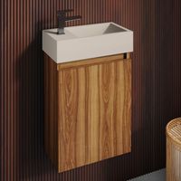 Fontana Crest toiletmeubel walnoot 40x22cm met beige fontein links - thumbnail