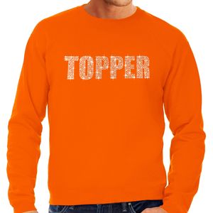 Glitter foute trui oranje Topper rhinestones steentjes voor heren - Glitter sweater/ outfit 2XL  -