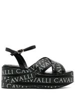 Roberto Cavalli sandales compensées à logo imprimé 70 mm - Noir - thumbnail