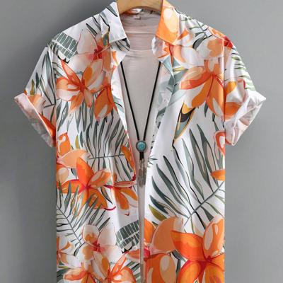 Men's Tropical Floral Print Short Sleeve Casual Button Front Shirt Multicolor-7 / S