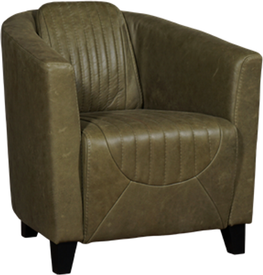 Olijfgroene leren landelijke kuipstoel Press Special - poot hout zwart - Vintage Leer Olive (olijfgroen leer)