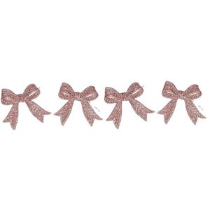 Cosy & Trendy kersthangers strikjes - 4x st - roze -11 cm - glitters - kerstboomversiering