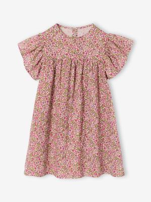 Jurk met bloemenprint van katoenen gaas lichtroze