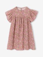 Jurk met bloemenprint van katoenen gaas lichtroze