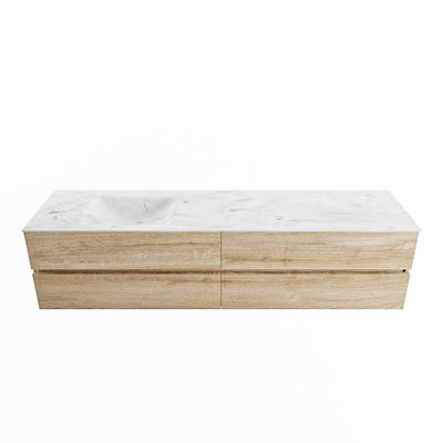 MONDIAZ VICA-DLUX 200cm badmeubel onderkast Washed Oak 4 lades. Inbouw wastafel CLOUD links 1 kraangat, kleur Opalo.