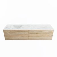 MONDIAZ VICA-DLUX 200cm badmeubel onderkast Washed Oak 4 lades. Inbouw wastafel CLOUD links 1 kraangat, kleur Opalo.