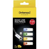 Intenso USB-Stick 5er Pack Basic Line 5 x 32 GB USB-stick 32 GB Geel, Groen, Blauw, Oranje, Zwart 3503585 USB-A 2.0