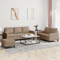 3-delige Loungeset met kussens kunstleer cappuccino 3-delige Loungeset met kussens kunstleer cappuccino
