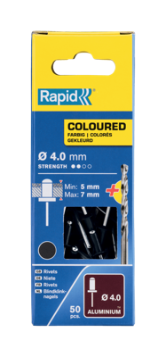 Rapid Blindklinknagels Donker Grijs | Ø4 x 10 mm | Incl. Boor | 50 Stuks - 5001465