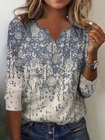 Crew Neck Casual Ethnic Loose T-Shirt - thumbnail