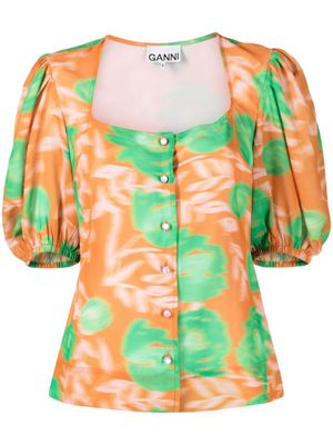 GANNI blouse en crêpe à fleurs - Orange