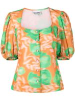 GANNI blouse en crêpe à fleurs - Orange - thumbnail