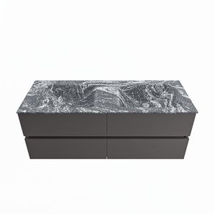 MONDIAZ VICA-DLUX 130cm badmeubel onderkast Dark grey 4 lades. Inbouw wastafel CLOUD dubbel zonder kraangat, kleur Lava.