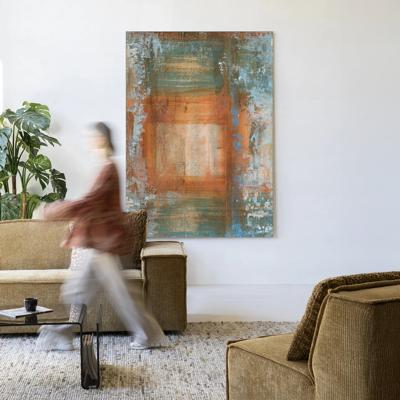 Urban Cotton Wandkleed 'Blue Ocker Abstract 1' 110 x 145cm in Frame - black