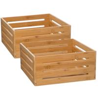 Fruitkisten opslagbox - 2x - open structuur - lichtbruin - hout - L31 x B31 x H15 cm