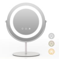 25 cm Make-Upspiegel met 3-Kleurendimbare LED-Verlichting Touchscreen 360° Draaibaar Geheugenfunctie Metalen Voet HD-Ronde Spiegel