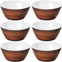 6x Melamine serveerschaaltjes bruine houtprint/wit 15 cm