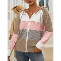 Dames Trui Jas Casual trui Strakke ronde hals breien Vetoketju Capuchon Lente Herfst Dagelijks Casual Zacht Lange mouw Kleurenblok Zwart Blozend Roze Lightinthebox