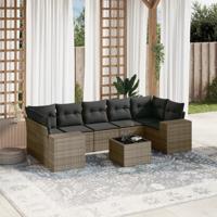 8-delige Loungeset met kussens poly rattan grijs