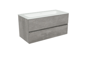 Storke Edge zwevend badkamermeubel 100 x 46 cm beton donkergrijs met Mata enkele wastafel in matte Solid Surface