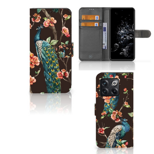 OnePlus 10T Telefoonhoesje met Pasjes Pauw met Bloemen