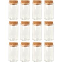 Flesjes met kurk dop - set 12x - transparant - glas - 50 ml